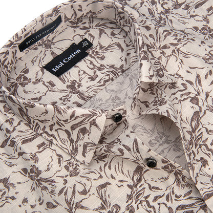 Linen Brown Floral Print Light Belge Background