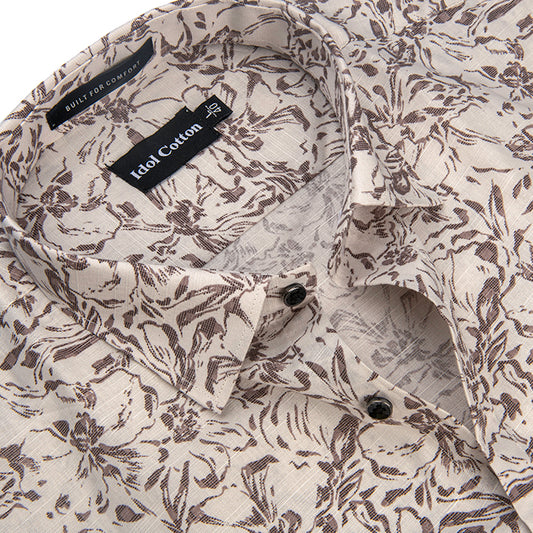 Linen Brown Floral Print Light Belge Background