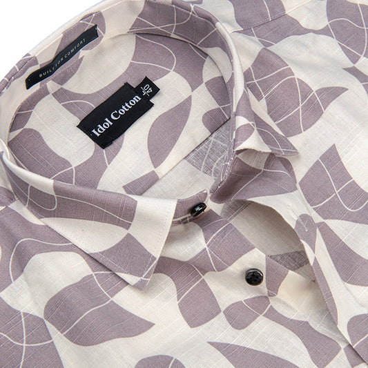 Linen Geometric Print light wine White Mix