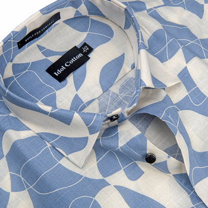 Linen Geometric Print Blue And White