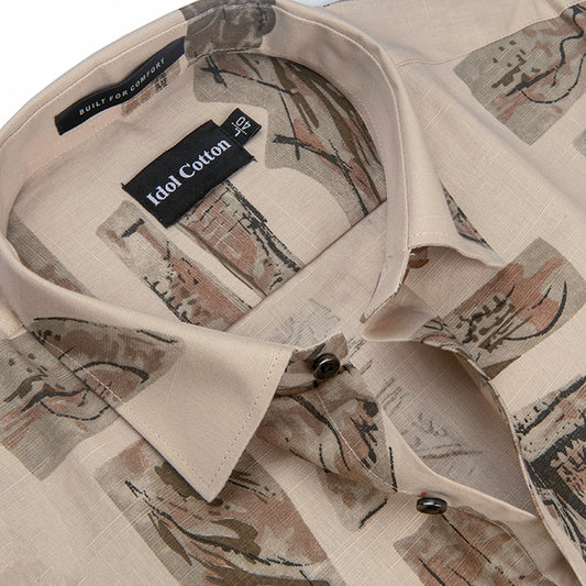 Linen Graphics Printed Shirt Cream With Brown Mix