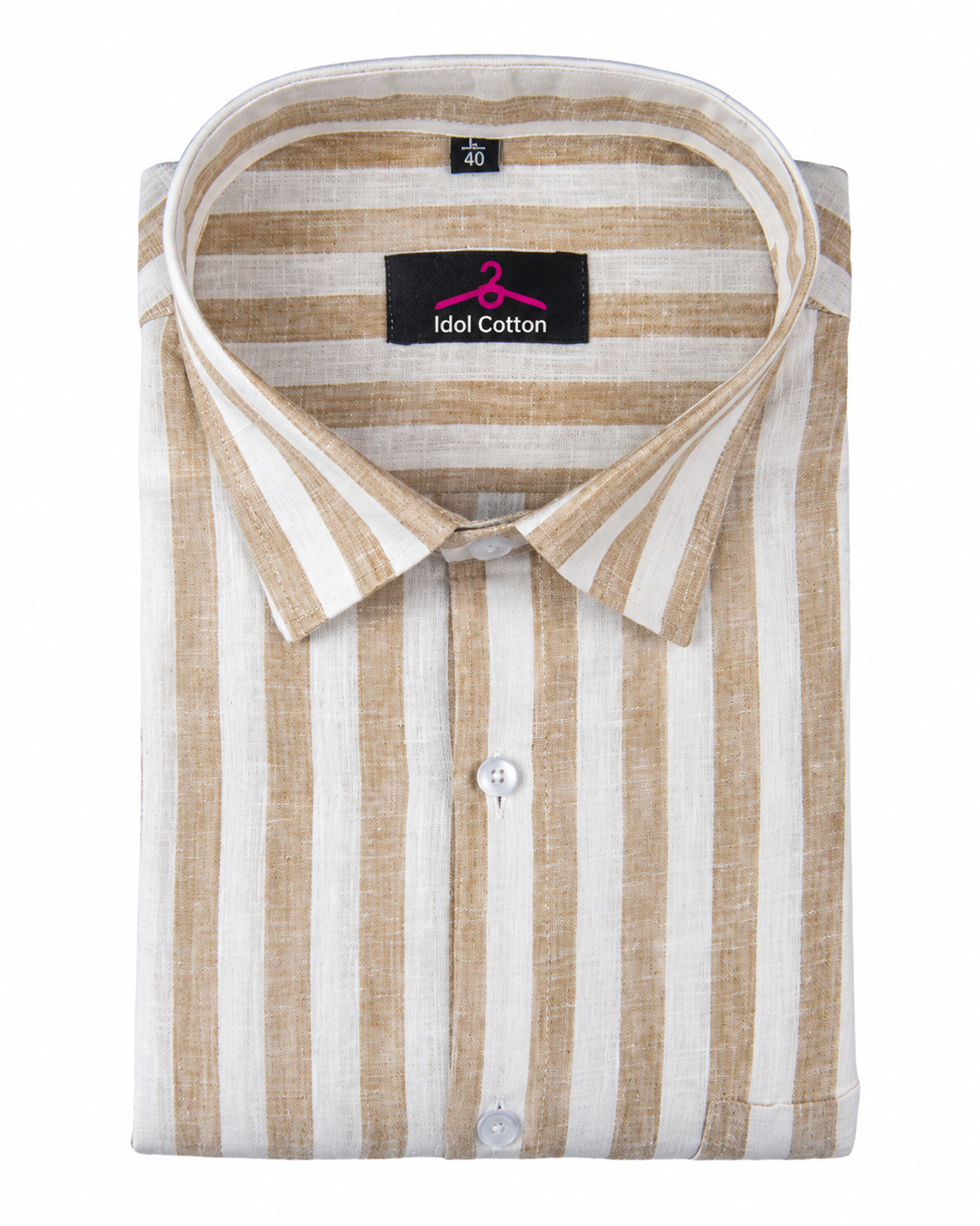 Linen White With Fawn Colour Patta Print Shirt For Men