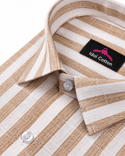 Linen White With Brown Colour Patta Print Shirt For Men