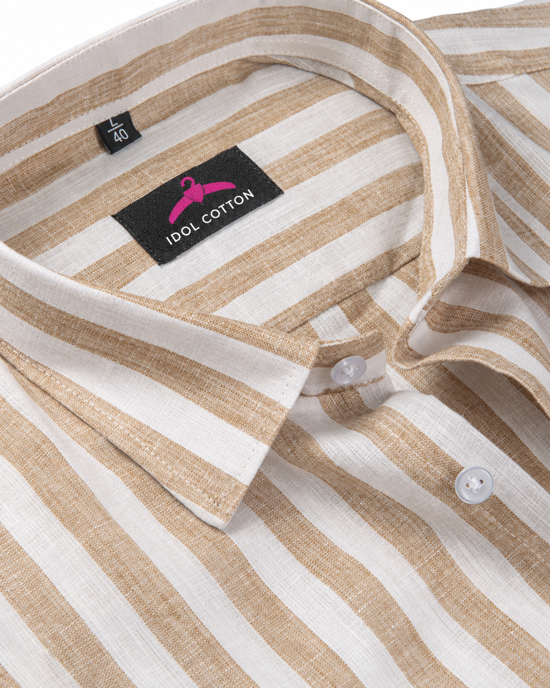 Linen White With Fawn Colour Patta Print Shirt For Men