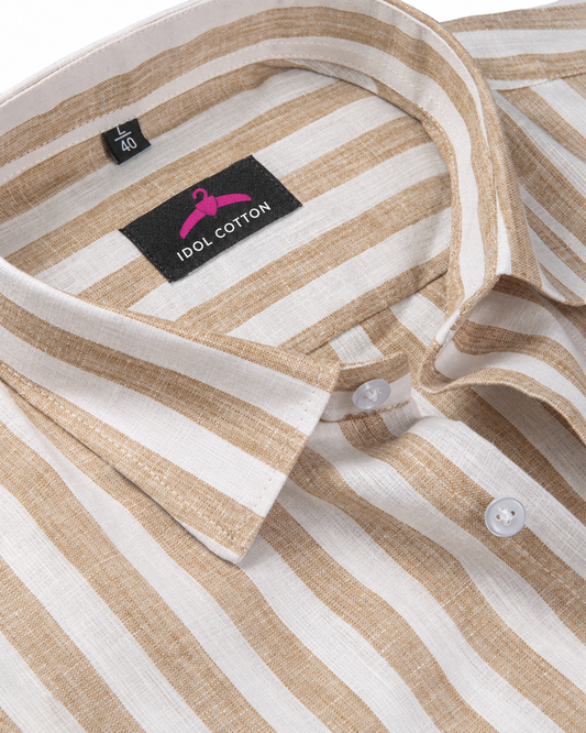Linen White With Fawn Colour Patta Print Shirt For Men