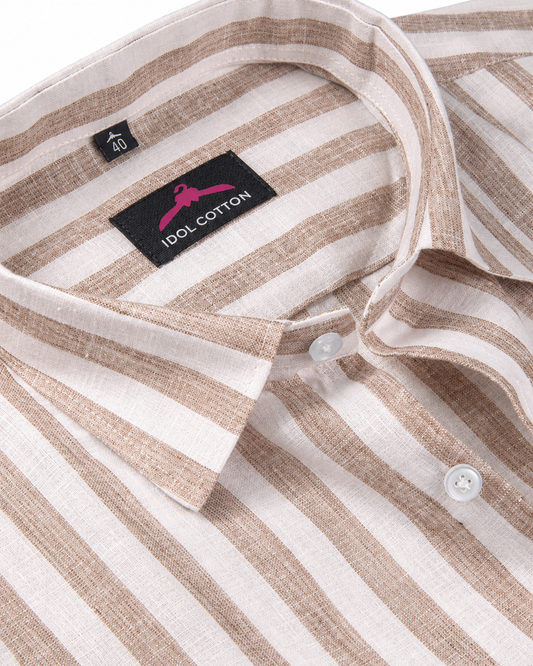 Linen White With Brown Colour Patta Print Shirt For Men
