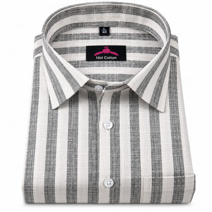 Linen White With Dusty Colour Patta Print Shirt For Men