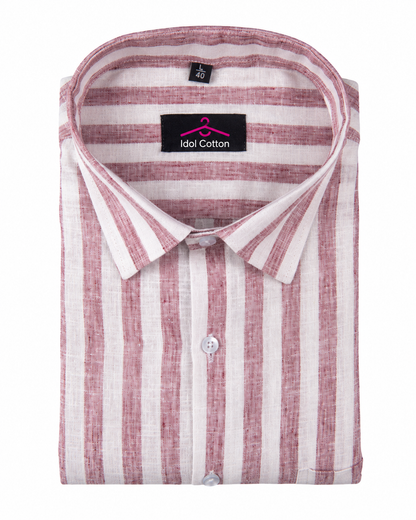 Linen White Pink Colour Patta Print Shirt For Men