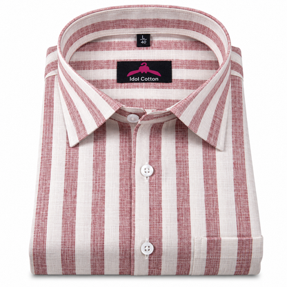 Linen White Pink Colour Patta Print Shirt For Men