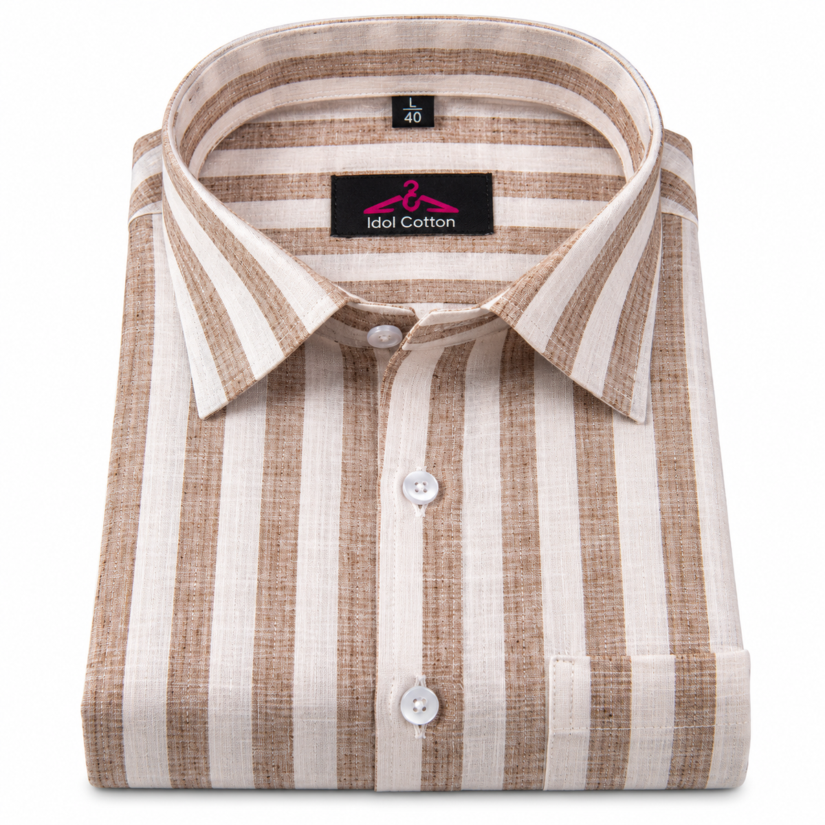 Linen White With Brown Colour Patta Print Shirt For Men