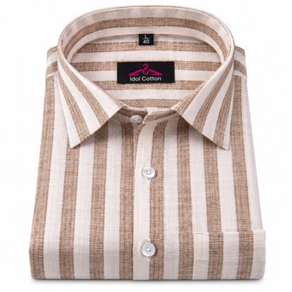 Linen White With Brown Colour Patta Print Shirt For Men
