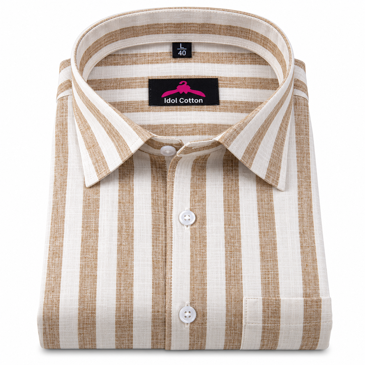 Linen White With Fawn Colour Patta Print Shirt For Men