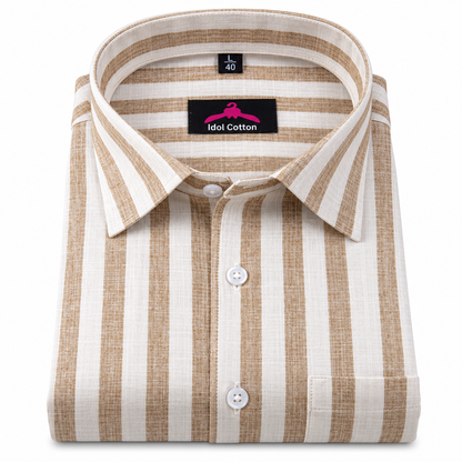Linen White With Fawn Colour Patta Print Shirt For Men