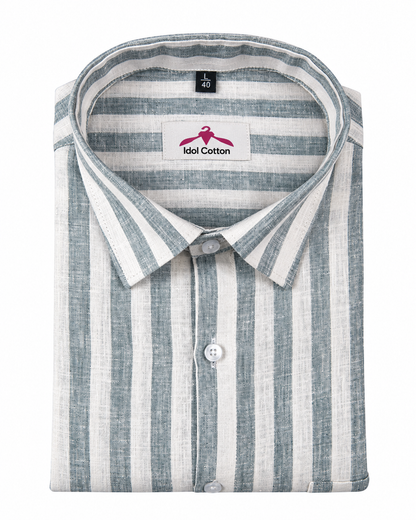Linen White With Carbon Blue Colour Patta Print For Men