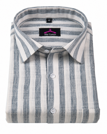 Linen White With Light Grey Colour Patta Print Shirt For Men