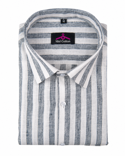 Linen White With Dusty Colour Patta Print Shirt For Men