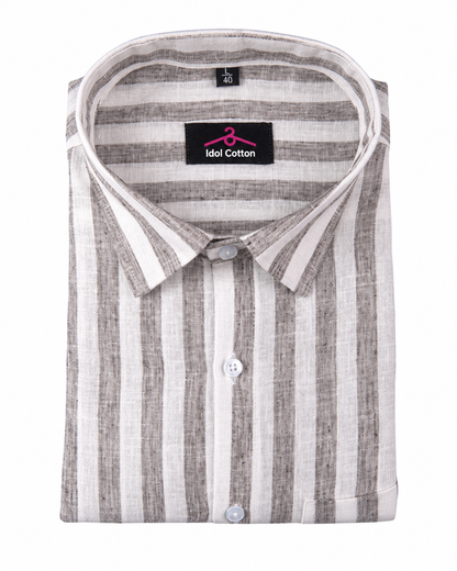 Linen White With Grey Colour Patta Print Shirt For Men