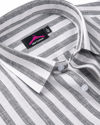 Linen White With Dusty Colour Patta Print Shirt For Men