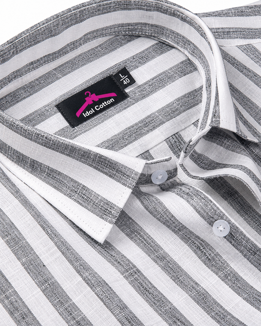 Linen White With Dusty Colour Patta Print Shirt For Men