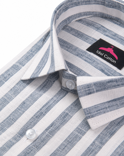 Linen White With Light Grey Colour Patta Print Shirt For Men