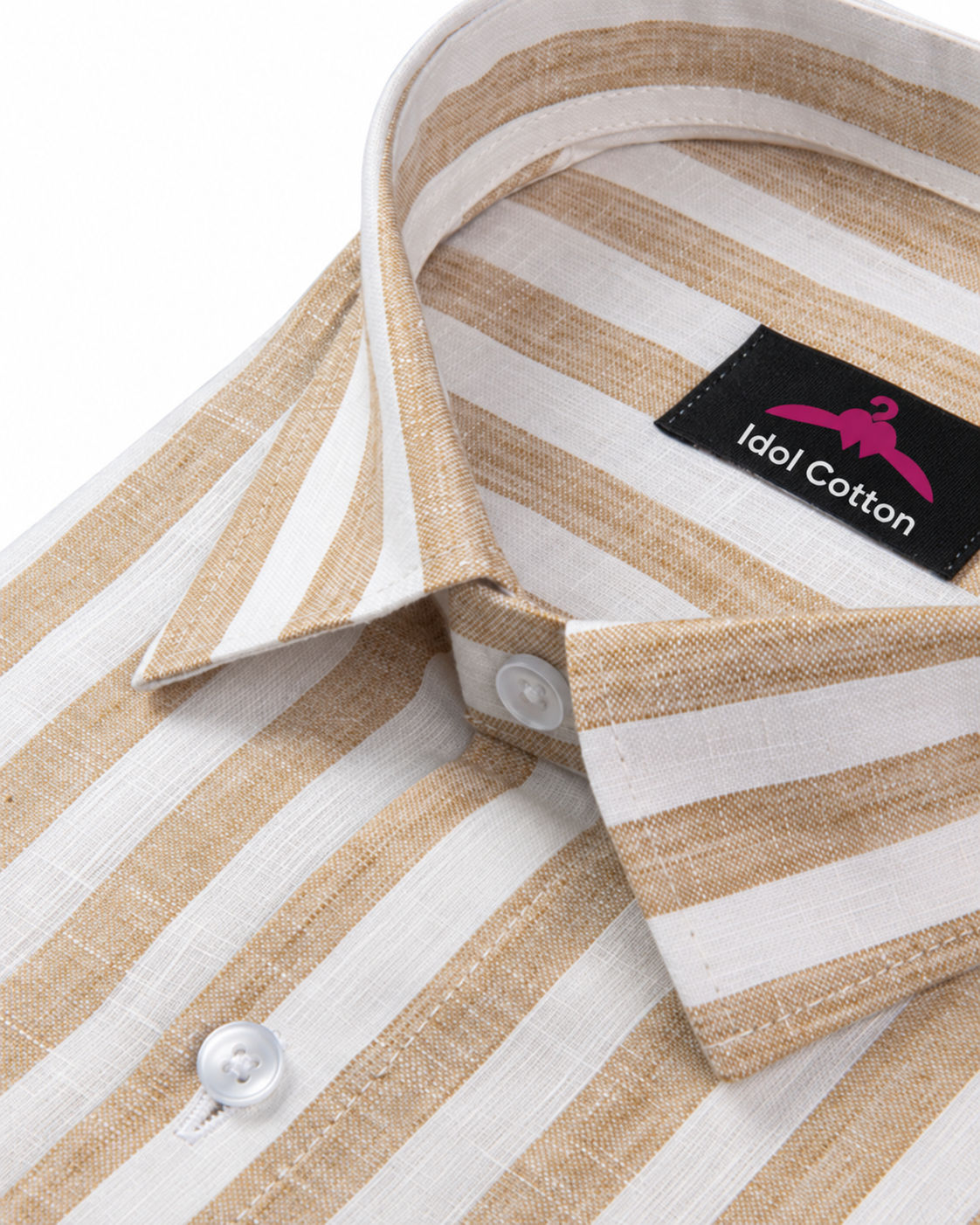 Linen White With Fawn Colour Patta Print Shirt For Men