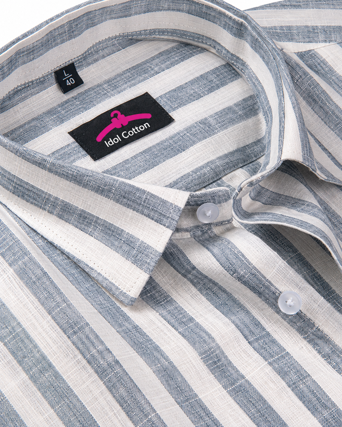Linen White With Carbon Blue Colour Patta Print For Men