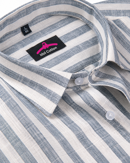 Linen White With Carbon Blue Colour Patta Print For Men