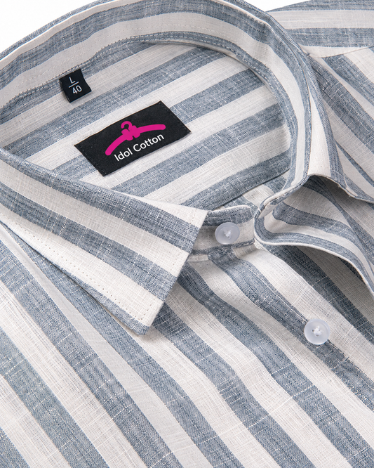 Linen White With Carbon Blue Colour Patta Print For Men