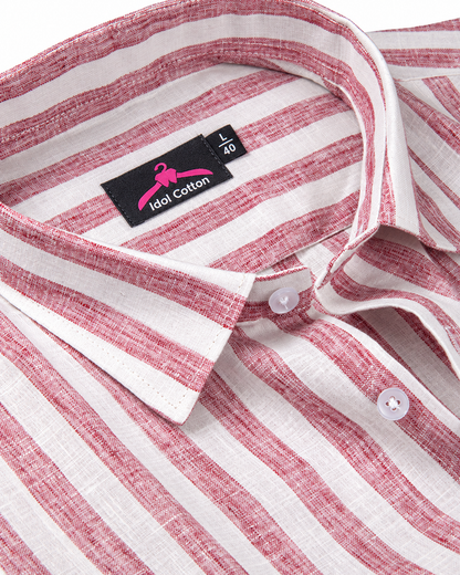 Linen White Pink Colour Patta Print Shirt For Men