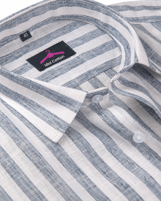 Linen White With Light Grey Colour Patta Print Shirt For Men
