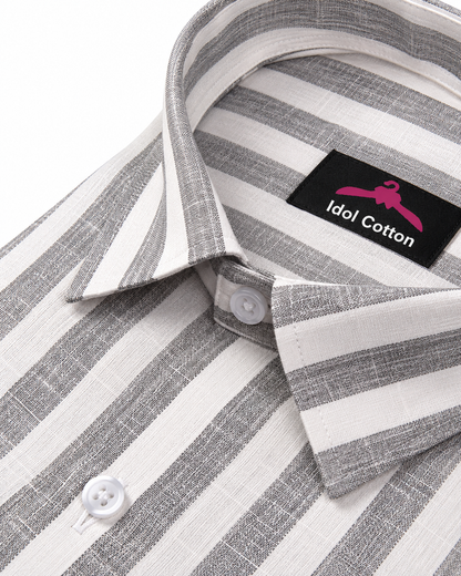 Linen White With Grey Colour Patta Print Shirt For Men