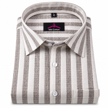 Linen White With Grey Colour Patta Print Shirt For Men
