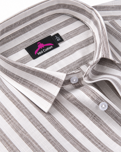 Linen White With Grey Colour Patta Print Shirt For Men