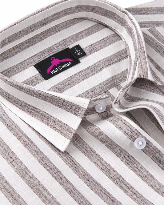 Linen White With Grey Colour Patta Print Shirt For Men