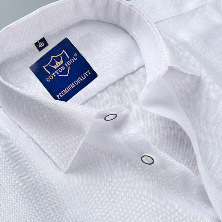 Pure White Blended Linen Shirt for Men