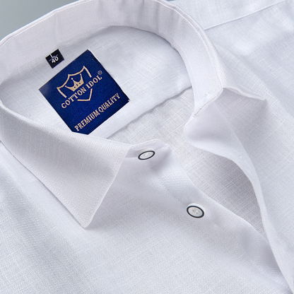 Pure White Blended Linen Shirt for Men