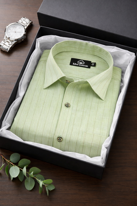 Bamboo Linen Strip Pistel Green