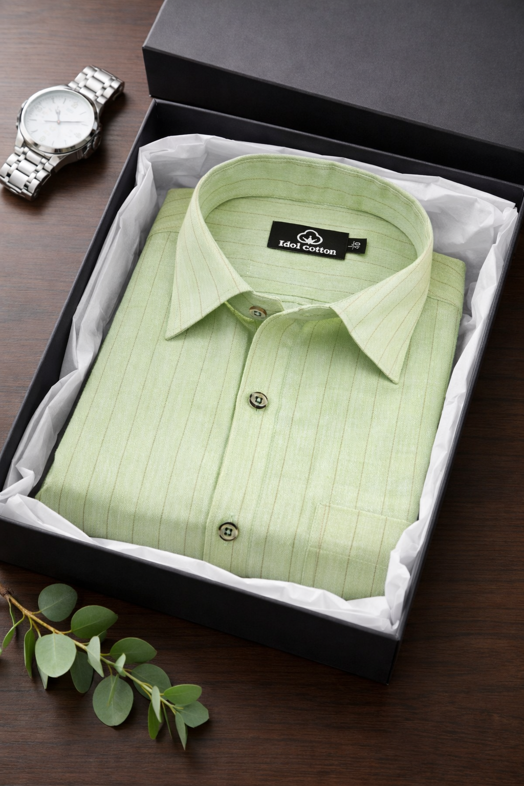 Bamboo Linen Strip Pistel Green