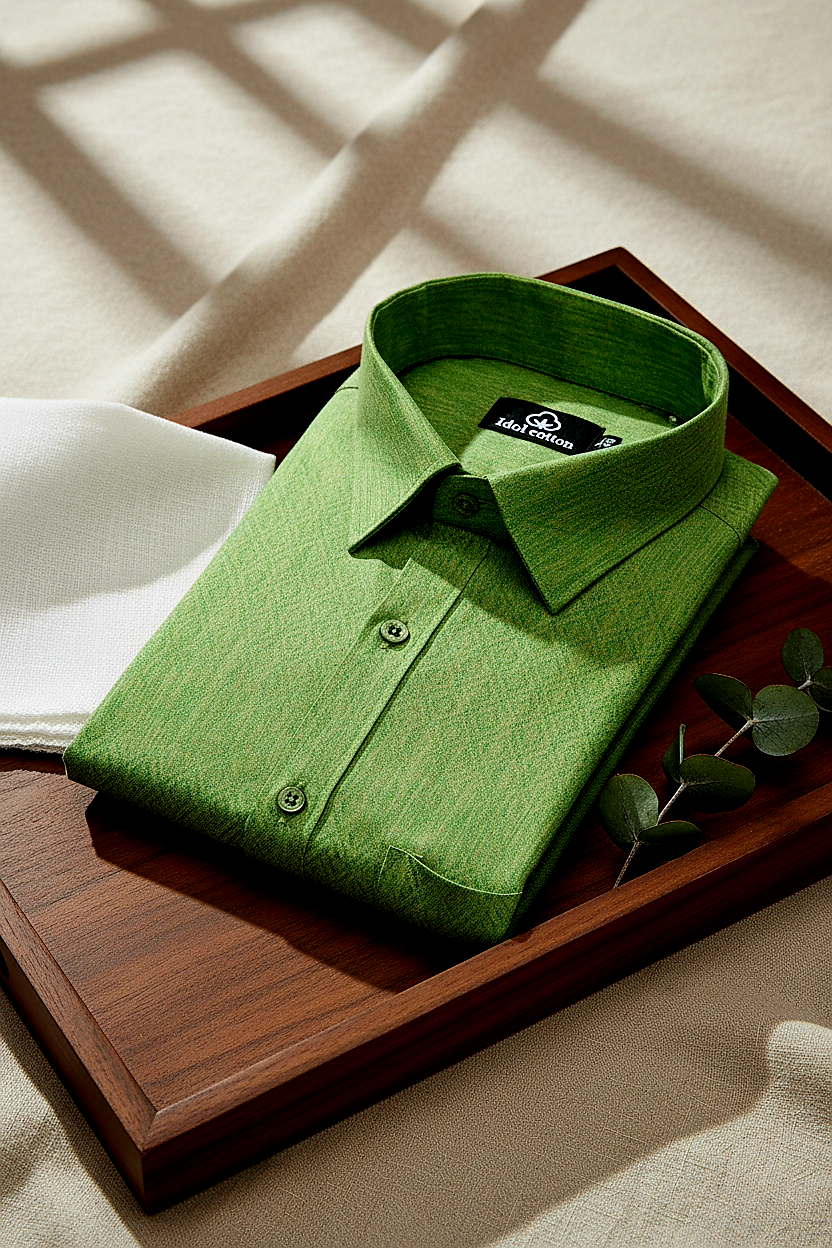 Teal Jacquard Dimond Pattern Cotton Shirt Parrot Green