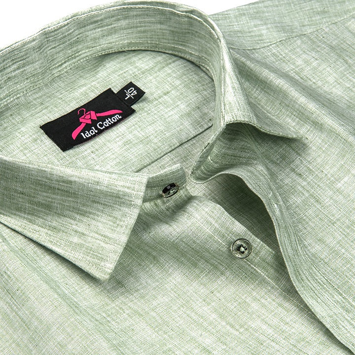 Cotton Linen Pastel Green Shirt for Men