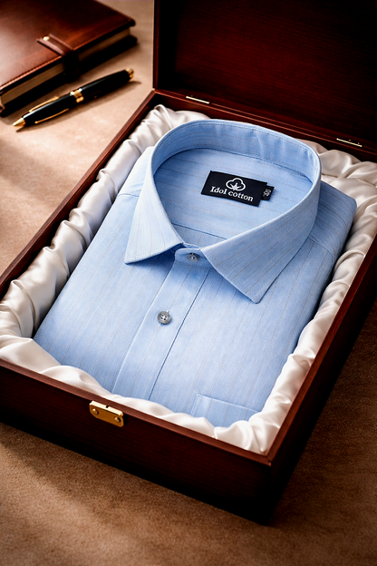 Bamboo Linen Strip Sky Colour