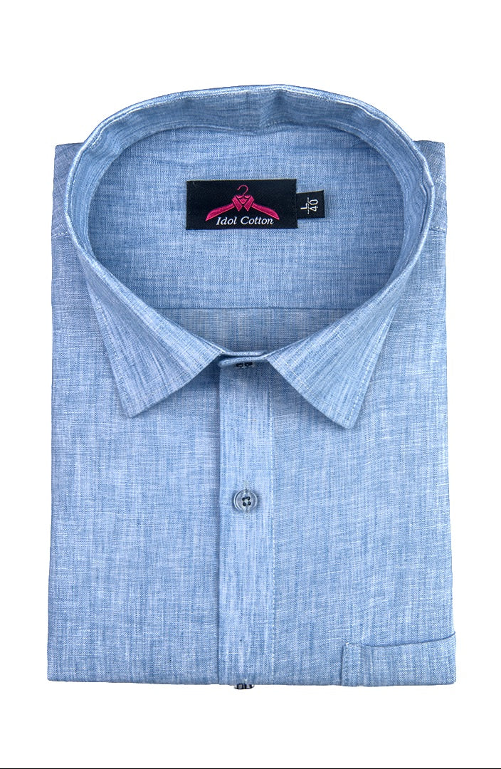 Cotton Linen Ice Blue Color Shirt for Men