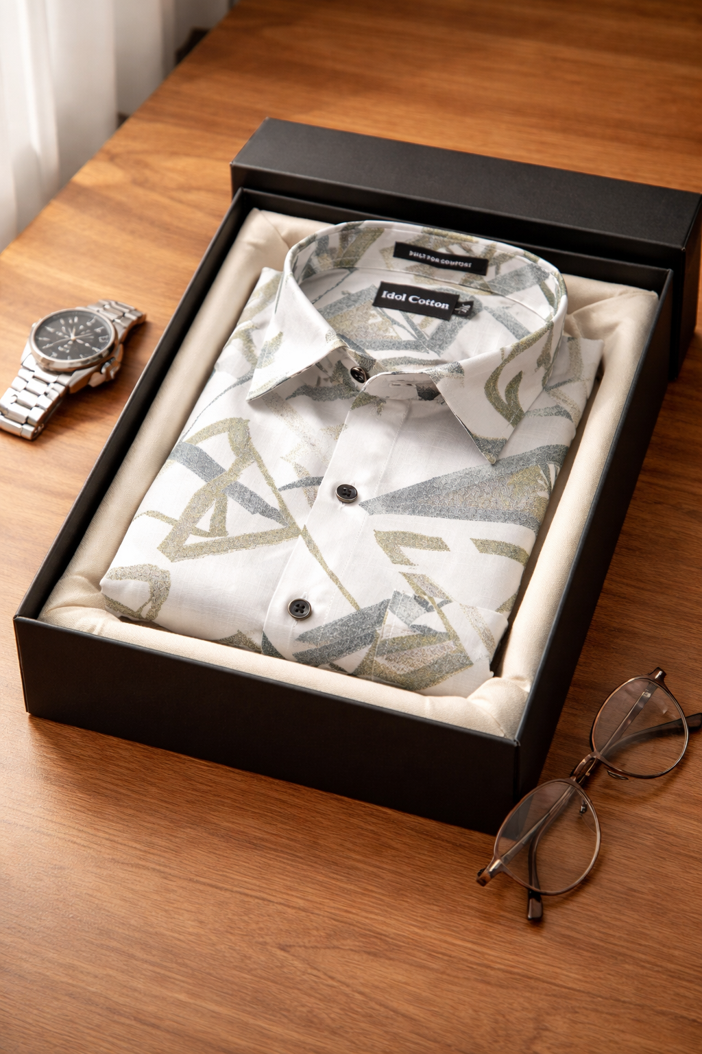 Linen Brushstoke Print White Base With Olive Green