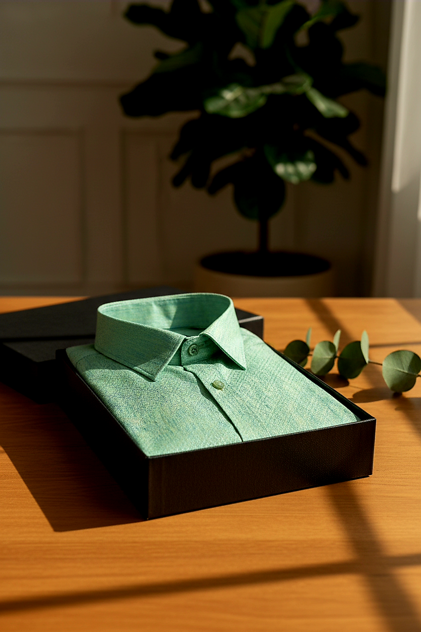 Teal Jacquard Dimond Pattern Cotton Shirt Mint Green Colour