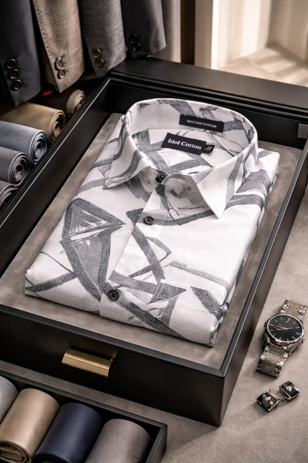 Linen Brushstrokes Print White Base With Medium Gray