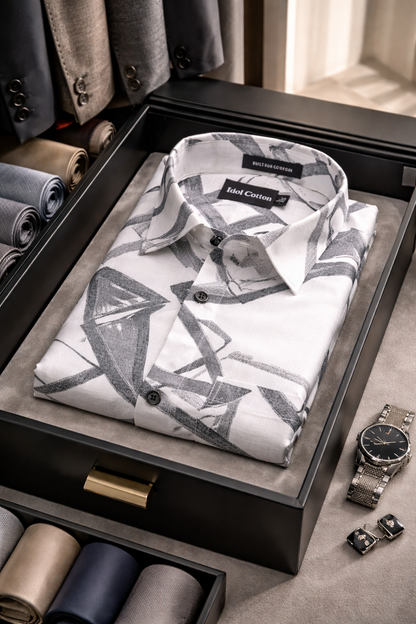 Linen Brushstrokes Print White Base With Medium Gray