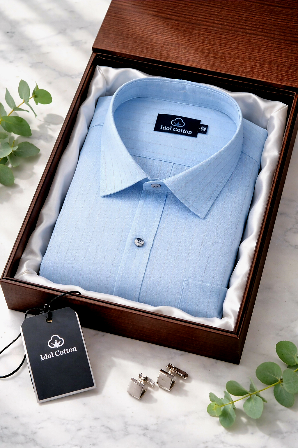 Bamboo Linen Strip Sky Colour