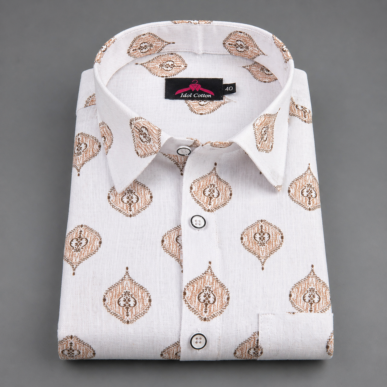 Linen Cotton White with Sand Brown Butta Print Men’s Shirt
