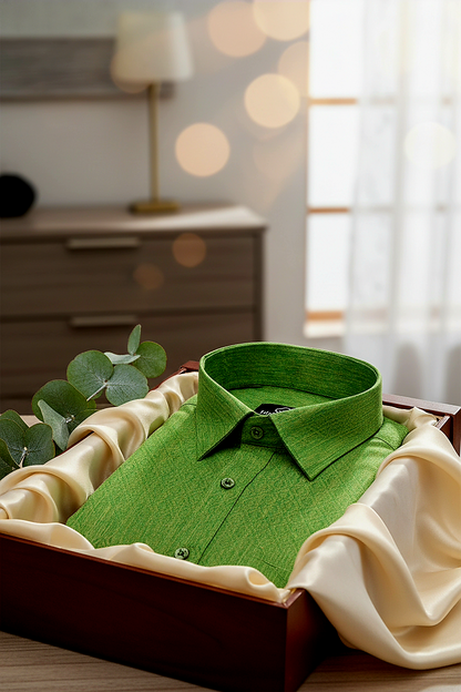 Teal Jacquard Dimond Pattern Cotton Shirt Parrot Green