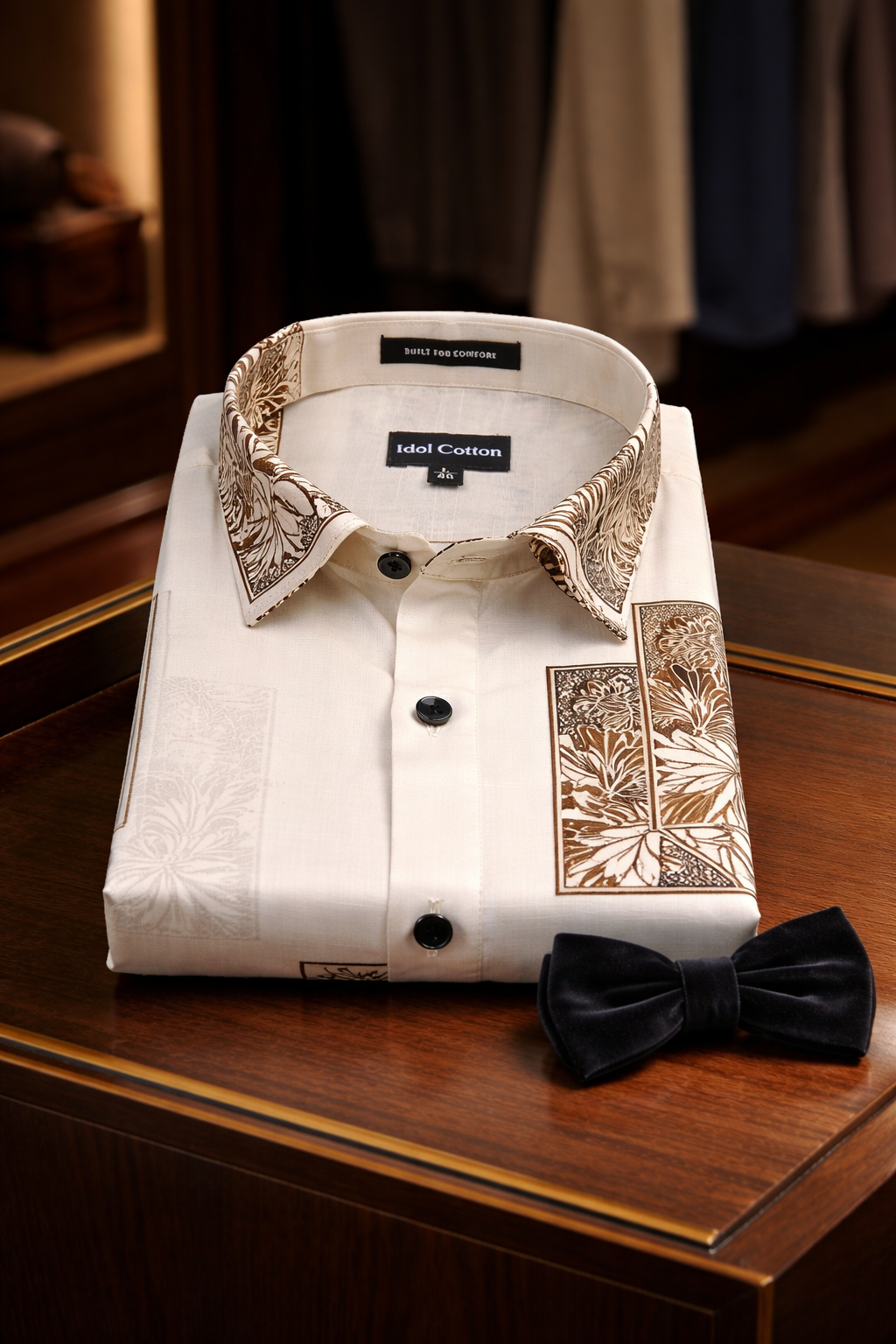 Linen Floral Block Print Cream Base With Dark Brown